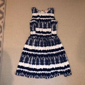 Royal Blue and White Printed A-Line Dress